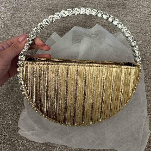 NWT: Gold Circular Clutch with Rhinestone Handle - Picture 3 of 6